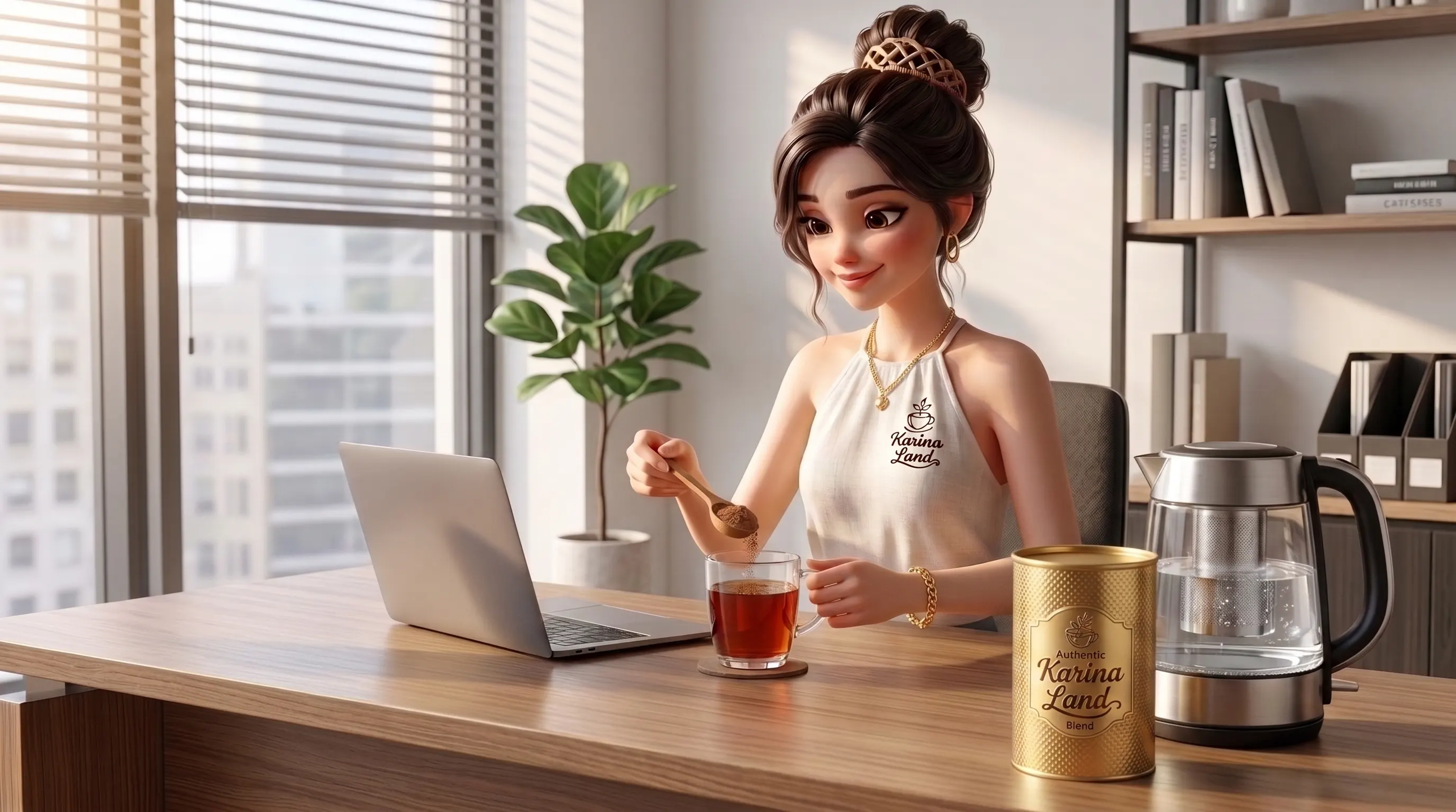 کارینا درحال درست کردن یک فنجان قهوه گلد اکوادور در محل کار 