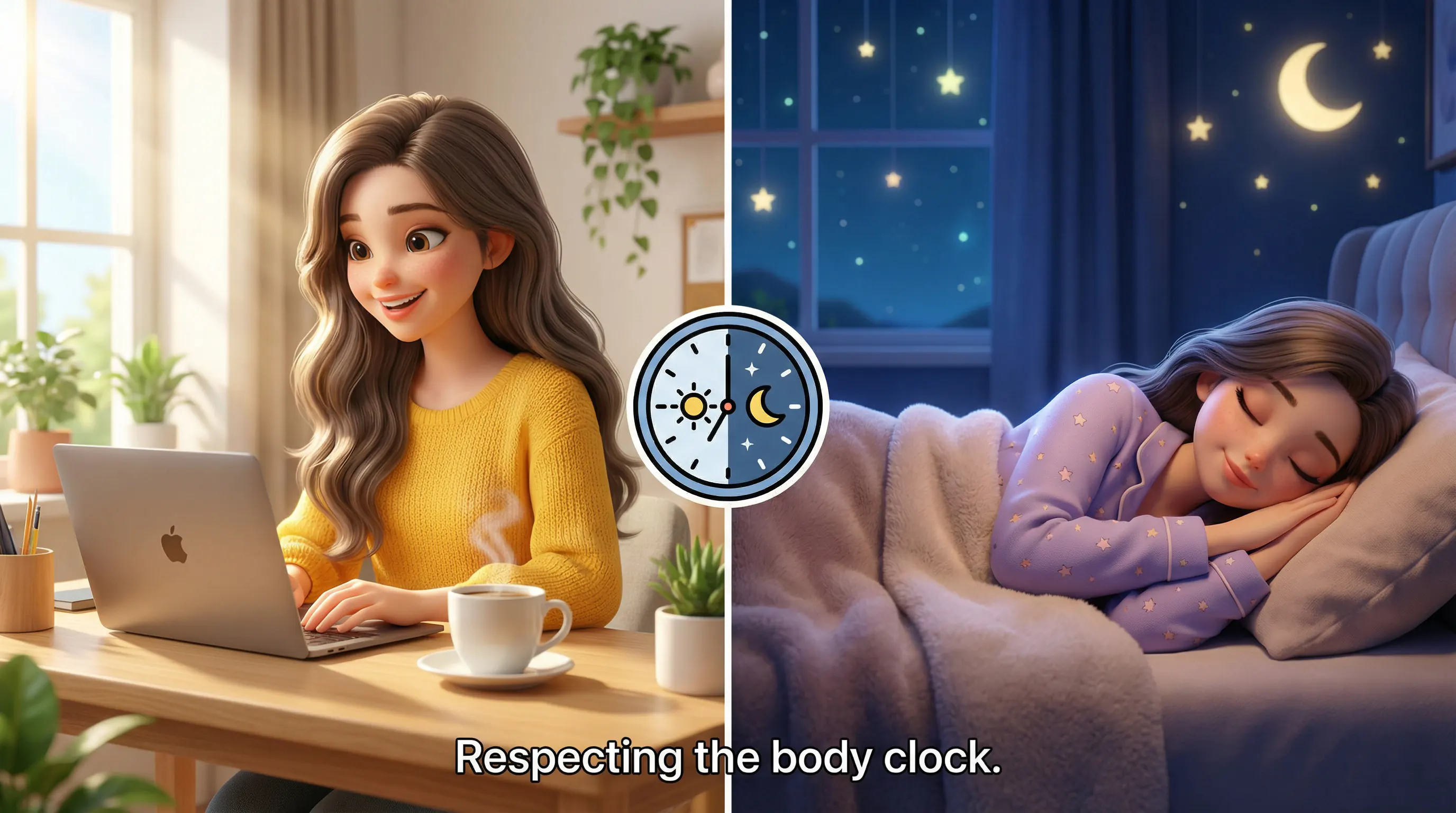 مقایسه دو حالت کارینا؛ بیدار و پرانرژی در روز با قهوه، و خواب عمیق و راحت در شب بدون مصرف قهوه