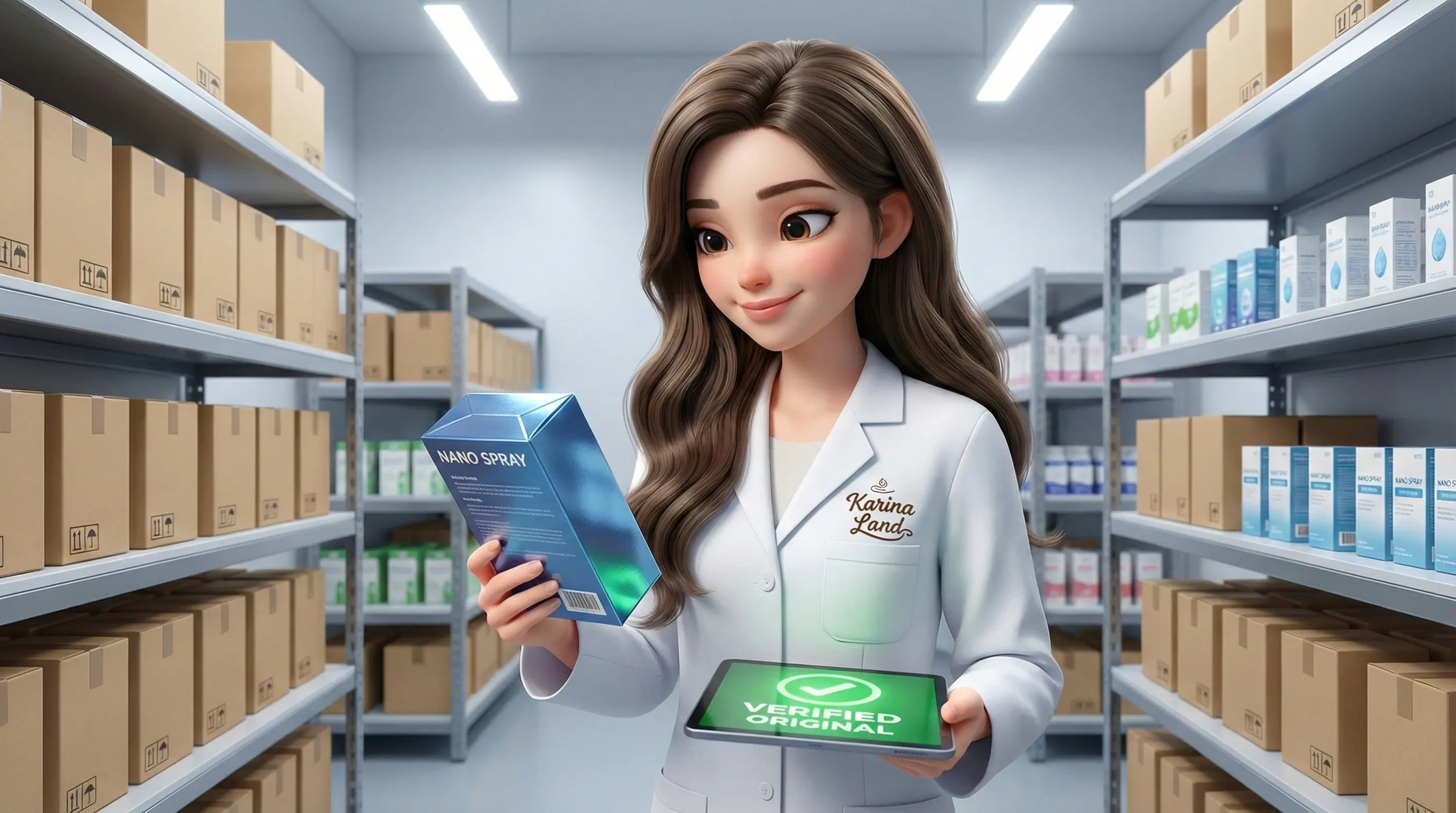 کارشناس کارینا در حال بررسی و تأیید نهایی اصالت کالای دریافتی مستقیم از کارخانه با استفاده از اسکنر دیجیتال.