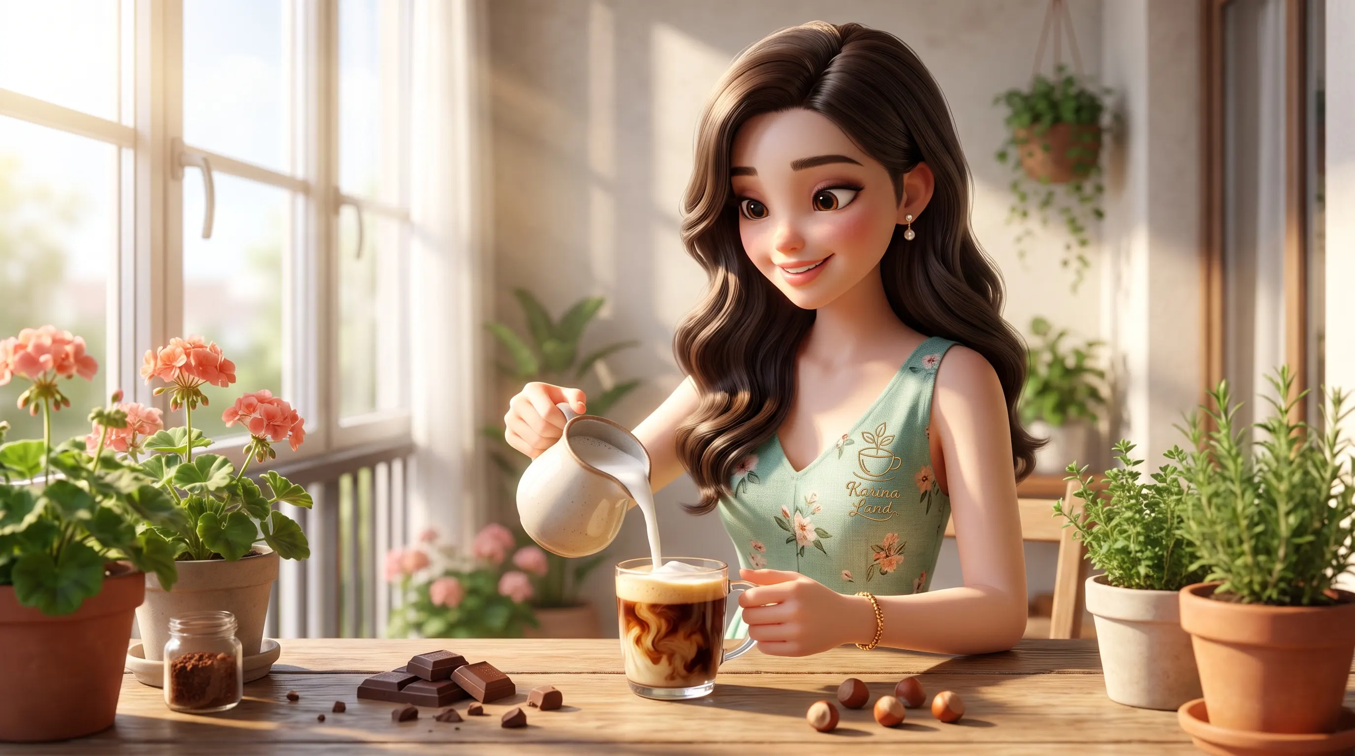 کارینا در حال آماده کردن لاته فوری با ترکیب شیر گرم و قهوه گلد برزیل