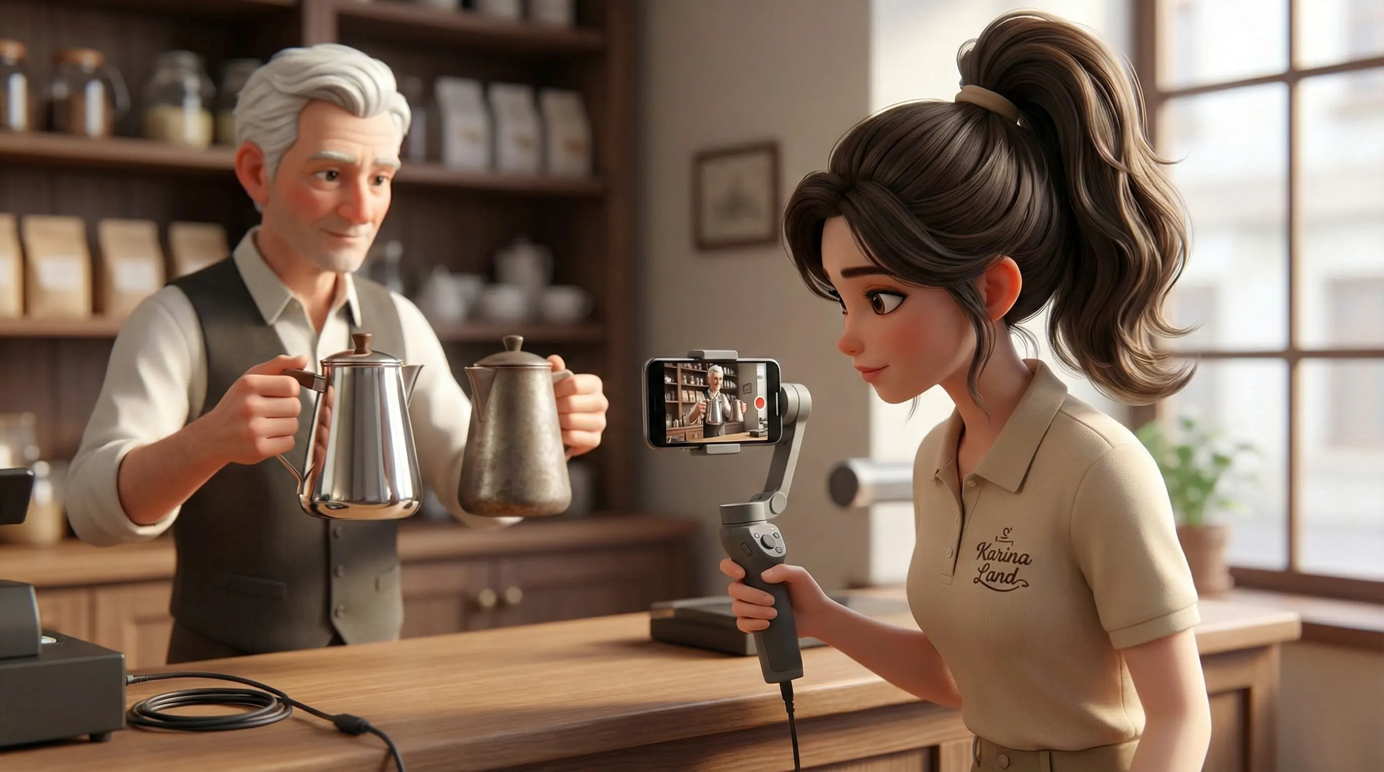 ایده تولید محتوا برای مغازه‌داران: ضبط ویدیو مقایسه کالای اصل و تقلبی توسط کارینا و کارشناس باتجربه.