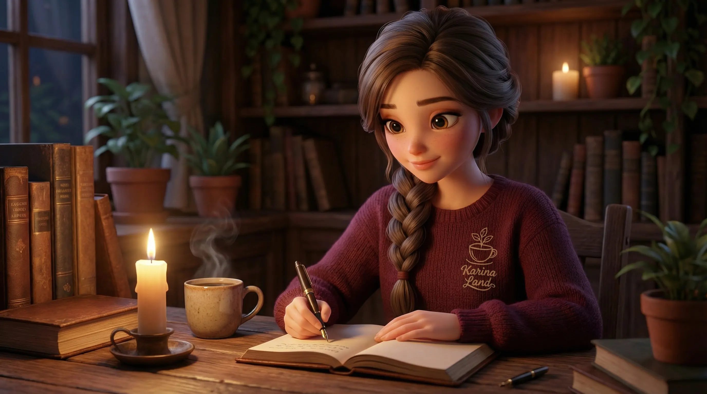 کارینا با آرامش در حال نوشتن تمرین روزانه نقشه فراوانی و غلبه بر ترس مالی در دفترچه یادداشت.