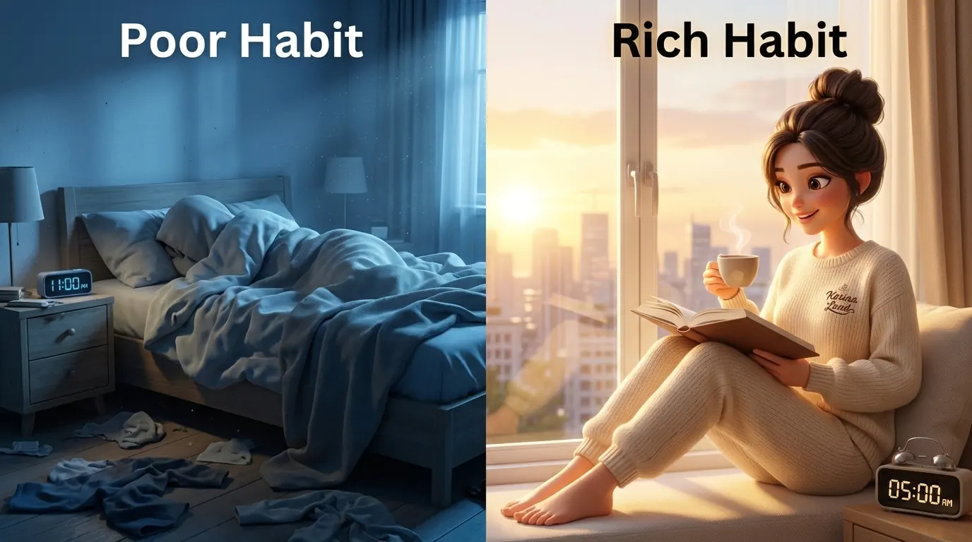 مقایسه عادت اشتباه دیر خوابیدن با سحرخیزی و مطالعه؛ راز موفقیت کارینا در مدیریت زمان.