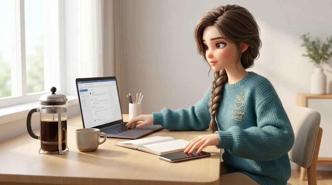 کارینا در حال برنامه ریزی و انجام کارهای عقب افتاده اش.