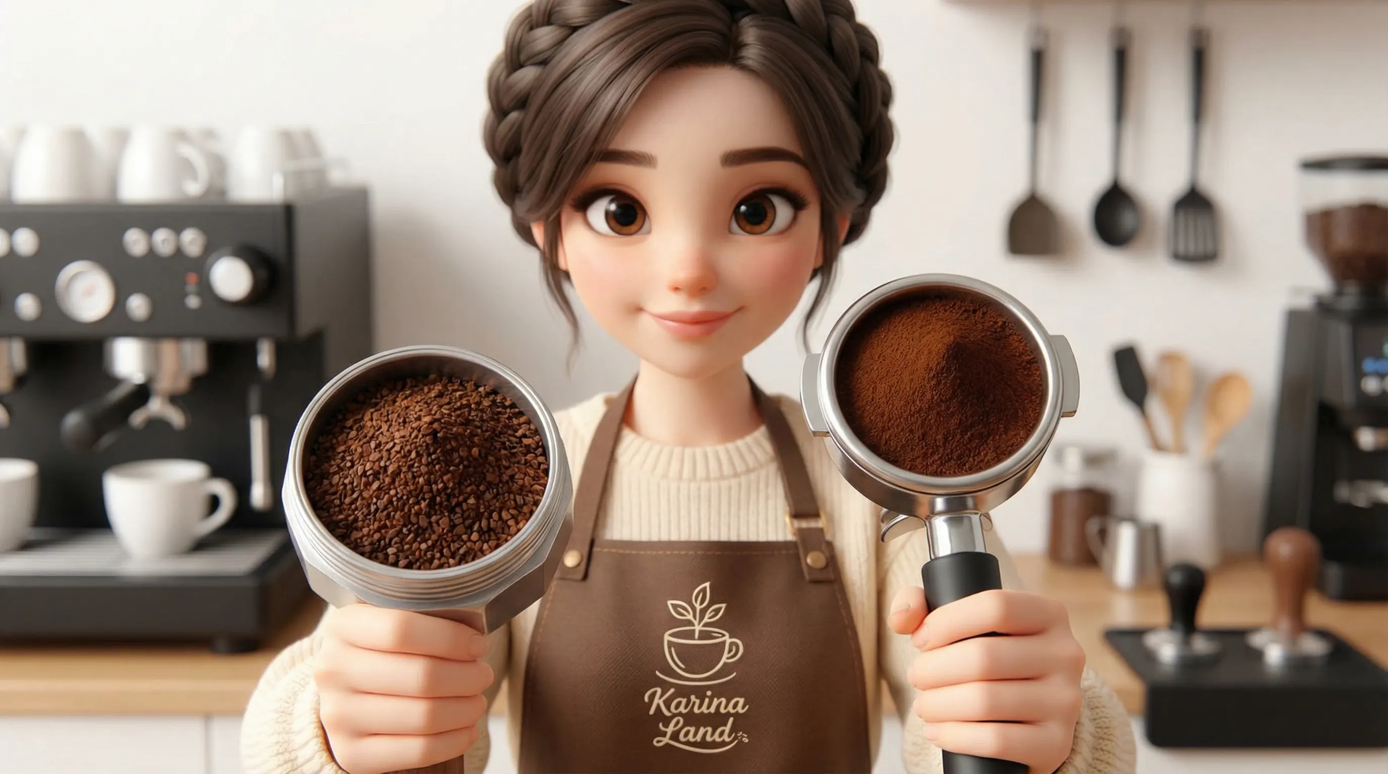 تفاوت آسیاب اسپرسو و موکاپات: کارینا پرتافیلتر و قیف موکاپات را مقایسه می‌کند.